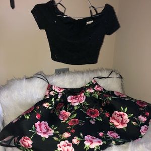Sequins top and floral bottom two piece set.